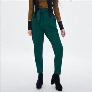 Zara TRF Green Belted Trousers High Rise